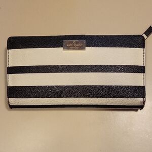 kate spade Black and White Stripe Zip Wallet